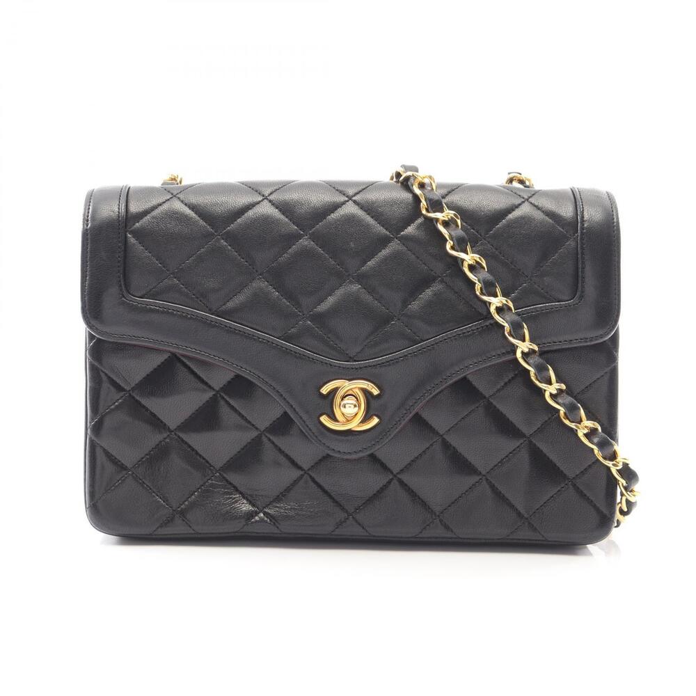 Chanel Matelasse Shoulder Bag Lambskin Sheepskin Black